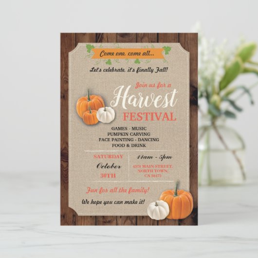 Pompoenoogstfeest Rustieke Krijt Uitnodiging (Staand voorkant)