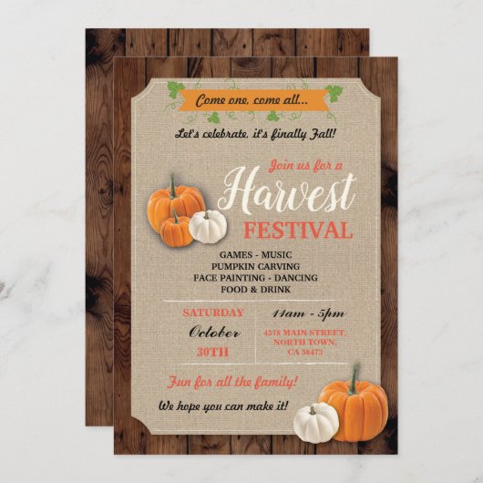 Pompoenoogstfeest Rustieke Krijt Uitnodiging (Voorkant / Achterkant)