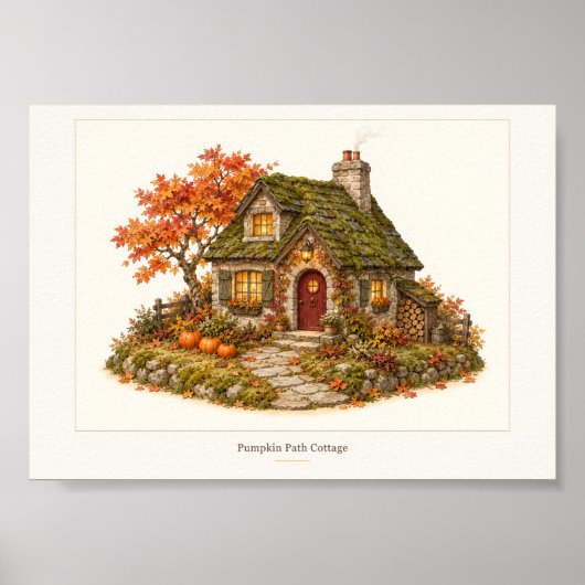 Pompoenpad Herfst Cottage Kunst Poster (Voorkant)