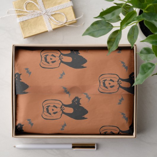 Pompoenpapier en zwart kattepapier tissuepapier (Geschenk)