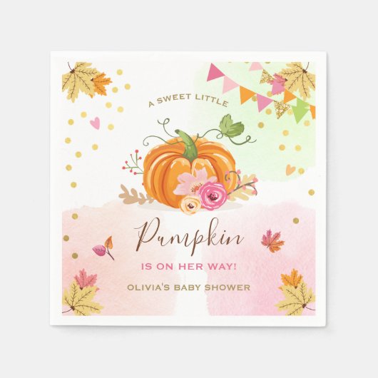 Pompoenpapier Servet Herfst Baby shower Girl Pink (Voorkant)