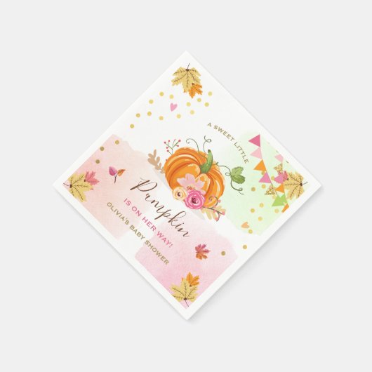 Pompoenpapier Servet Herfst Baby shower Girl Pink (Hoek)