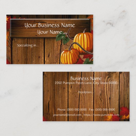 Pompoenpatch rustiek visitekaartje (Voorkant / Achterkant)