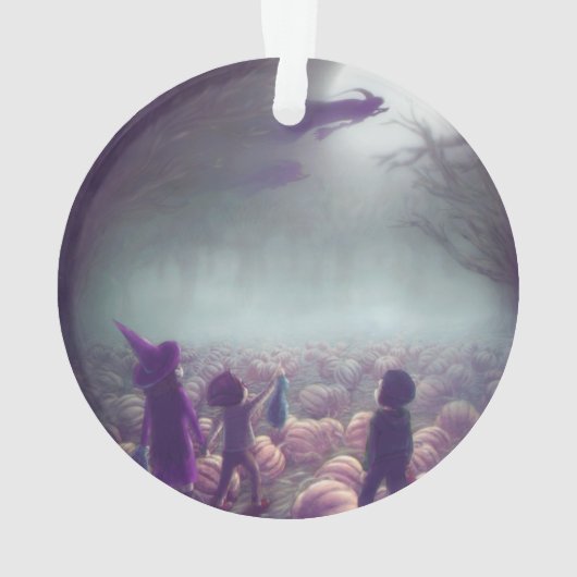 Pompoenpatchheks die naar het verleden vliegen ornament (achterkant)