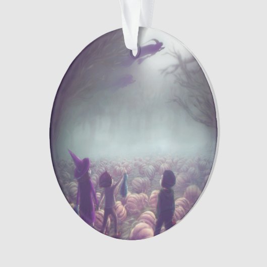 Pompoenpatchheks die naar het verleden vliegen ornament (voorkant)