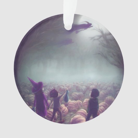 Pompoenpatchheks die naar het verleden vliegen ornament (voorkant)