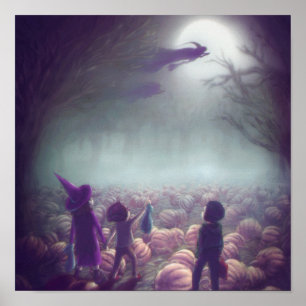 Pompoenpatchheks die naar het verleden vliegen poster