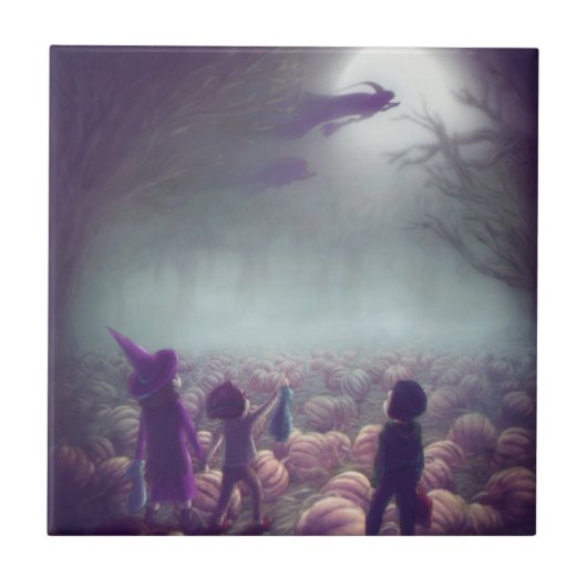 Pompoenpatchheks die naar het verleden vliegen tegeltje (Voorkant)