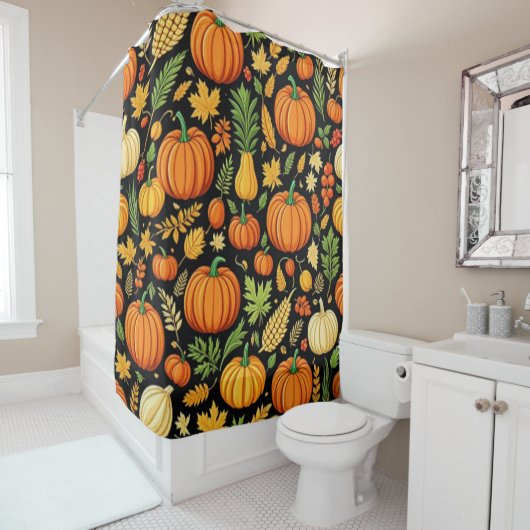 Pompoenpatroon Harvest Day Herfst Douchegordijn (In situ)