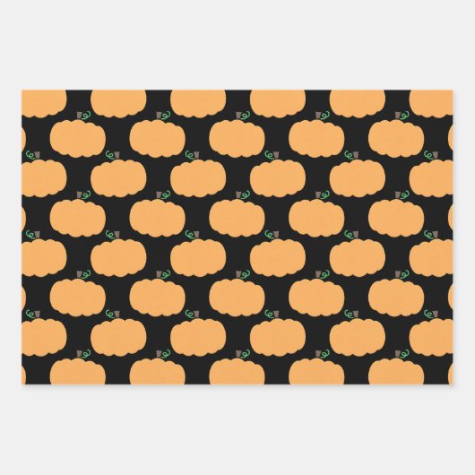 Pompoenpatroon op zwart inpakpapier vel (Voorkant)