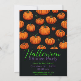 Pompoenpatroon Zwart Halloween Dinnerfeest Kaart