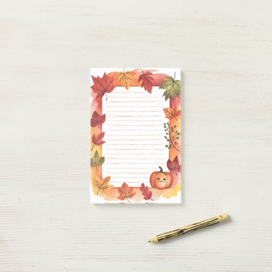 Pompoenpeek & bladgloed post-it® notes (Op bureau)