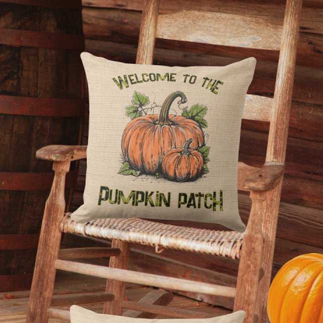 Pompoenplek Herfst Valse Jute  Buitenkussen (A fun country porch pillow for autumn!)