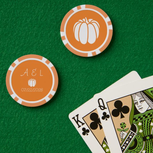 Pompoenplek in oranje poker chips (Pokertafel (Dubbel))