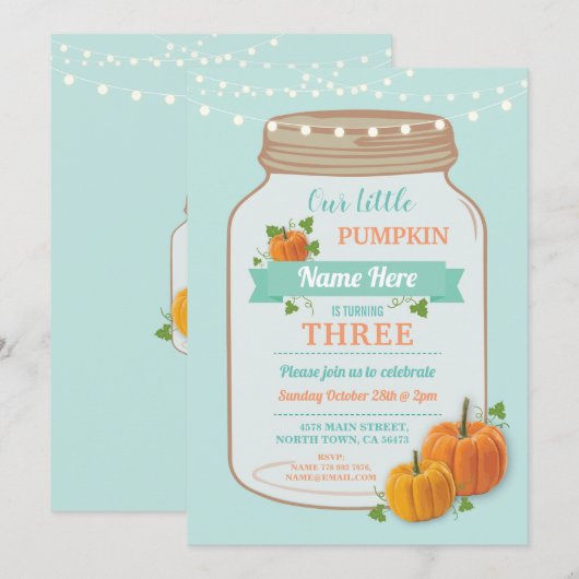 Pompoenpot Verjaardag Herfst Party Mint Lights Uit Kaart (Voorkant / Achterkant)