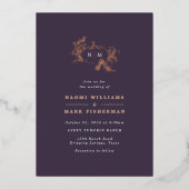 Pompoenranken Monogram Huwelijks Folie Uitnodiging (Voorkant)