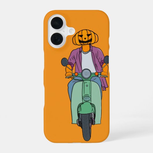 Pompoenrijder op mint scooter iPhone 16 hoesje (Achterkant)