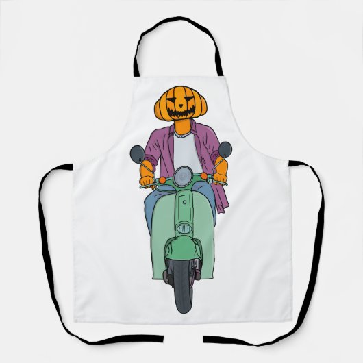 Pompoenrijder op mintgroene scooter schort (Voorkant)