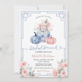 Pompoenroze Peony Chinoiserie Jar Bruids Brunch Kaart (Voorkant)