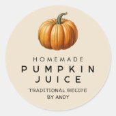 Pompoensap zelfgemaakt recept inblikken label (Voorkant)