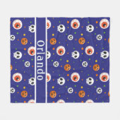 Pompoenschedel Eyeball Blue Fleece Deken (Voorkant (Horizontaal))