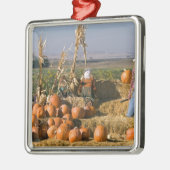 Pompoenscherm met hooibalen en spuitbussen metalen ornament (Links)