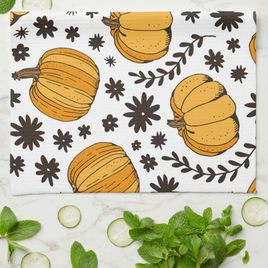 Pompoenschetsen: met de hand getekend naadloos pat theedoek (Gevouwen)
