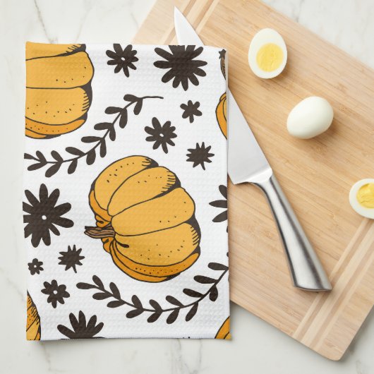 Pompoenschetsen: met de hand getekend naadloos pat theedoek (Quarter Fold)