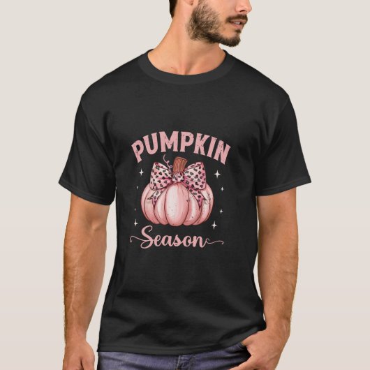 Pompoenseizoen Coquette Bow Pumpkin in oktober We T-shirt (Voorkant)