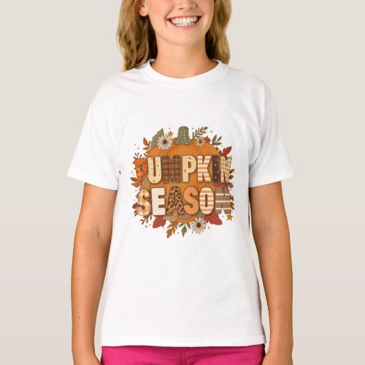 Pompoenseizoen – Herfstbloemen & Gezellig T-shirt (Voorkant)