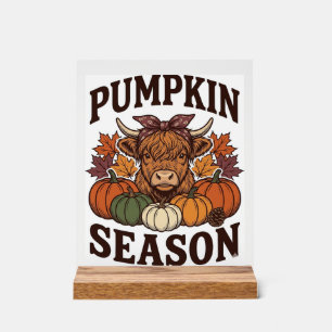 Pompoenseizoen Hoogland Koe Vintage Herfst Shirt_1 Acryl Bord