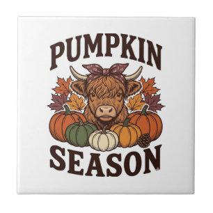 Pompoenseizoen Hoogland Koe Vintage Herfst Shirt_1 Tegeltje