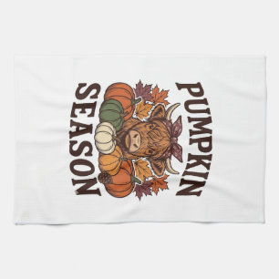 Pompoenseizoen Hoogland Koe Vintage Herfst Shirt_1 Theedoek