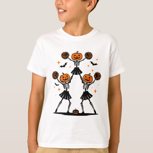 Pompoenskelet Cheerleader Halloween  T-shirt (Voorkant)