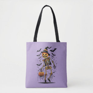Pompoenskelet Halloween Kunst Tote Bag