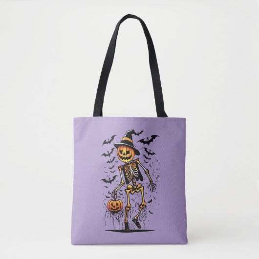 Pompoenskelet Halloween Kunst Tote Bag (Voorkant)