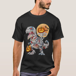 Pompoenskelet rijdende Zombie Mummie Dinosaurus T-shirt
