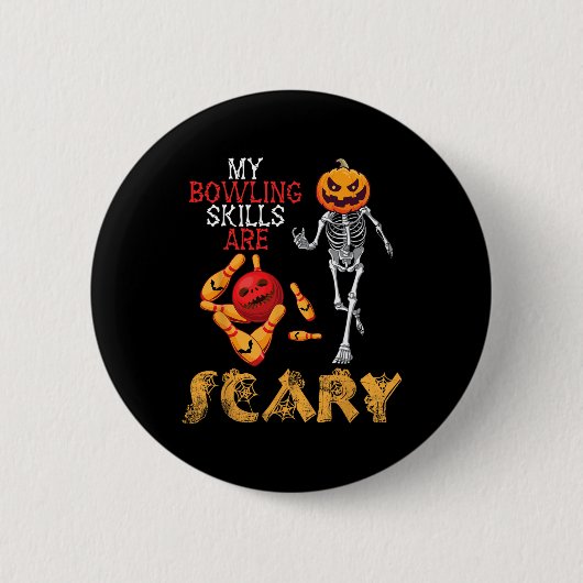 Pompoenskelet Speel mijn bowlingvaardigheden zijn Ronde Button 5,7 Cm (Voorkant)