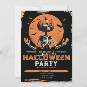 Pompoenskelet Vintage Halloween-feestkostuum Kaart