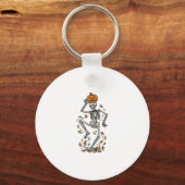 Pompoenskelethemd Vintage dansende botten kunst Sleutelhanger (Voorkant)