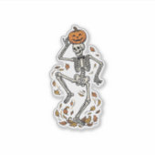 Pompoenskelethemd Vintage Dansende Botten Kunst Sticker (Voorkant)