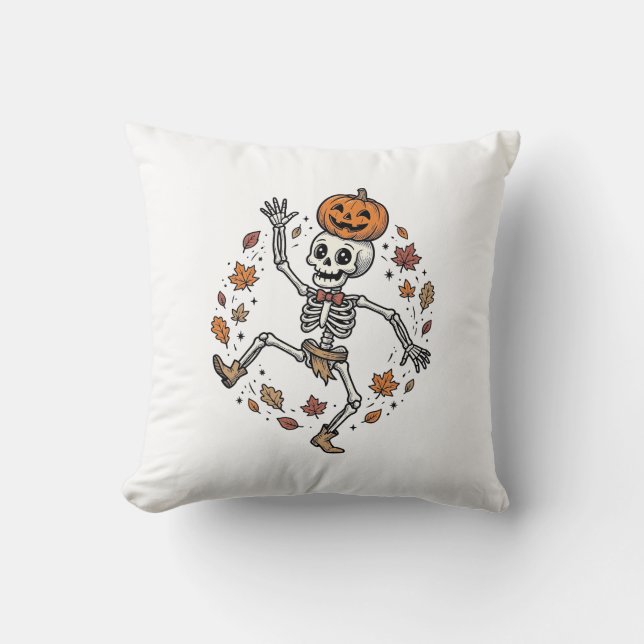 Pompoenskelethemd Vintage Gravure Herfst Da Kussen (Voorkant)