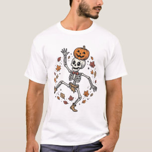 Pompoenskelethemd Vintage Gravure Herfst Da T-shirt