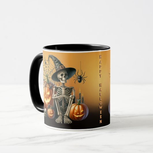 Pompoenskeletten Halloween Mok (Voorkant links)
