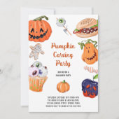 Pompoensnijden en Halloween-feestmaaltijd Kaart (Voorkant)