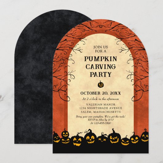 Pompoensnijden Halloween Feest Kaart (Voorkant / Achterkant)