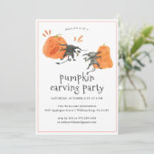 Pompoensnijden | Halloween Feest Uitnodiging (Staand voorkant)