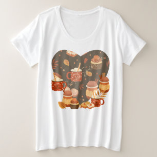 Pompoenspice Latte T-Shirt, dames plus formaat Grote Maat T-shirt