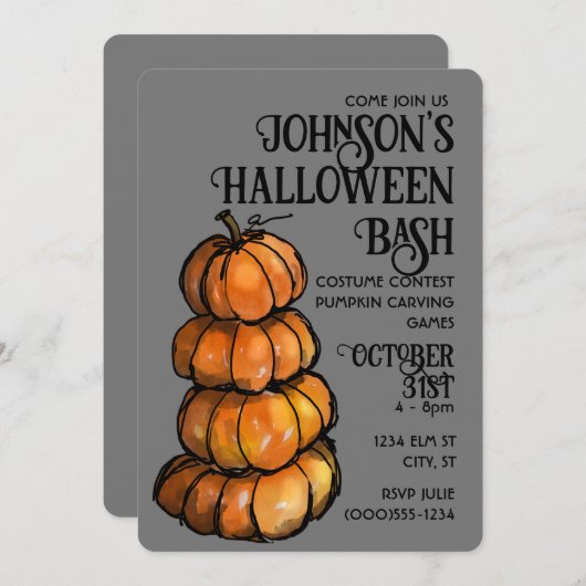 Pompoenstapel watercolor uitnodiging (Voorkant / Achterkant)