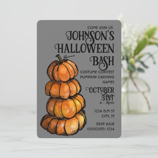 Pompoenstapel watercolor uitnodiging (Staand voorkant)